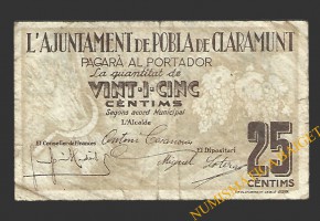 POBLA DE CLARAMUNT, LA  (Barcelona). 25 centims. 1937