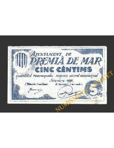 PREMIA DE MAR (Barcelona) 5 centims setembre del 1937 