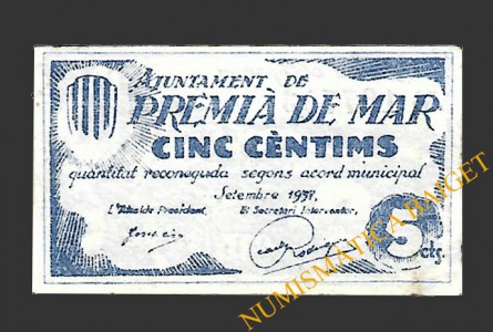 PREMIA DE MAR (Barcelona) 5 centims setembre del 1937 