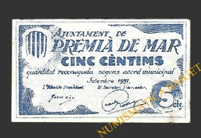 PREMIA DE MAR (Barcelona) 5 centims setembre del 1937 