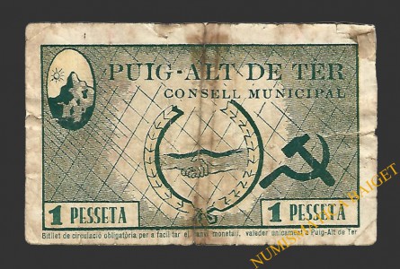 PUIG-ALT DE TER (Girona) 1 pesseta 19 de març del 1937 