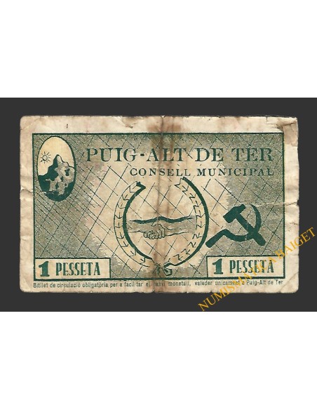 PUIG-ALT DE TER (Girona) 1 pesseta 19 de març del 1937 