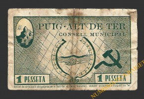 PUIG-ALT DE TER (Girona) 1 pesseta 19 de març del 1937 