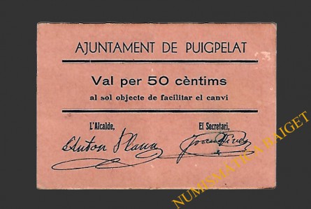 PUIGPELAT (Tarragona) 50 centims 1937 