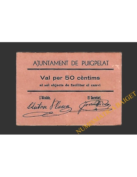 PUIGPELAT (Tarragona) 50 centims 1937 