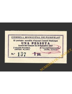 PUIGPELAT (Tarragona) 1 pesseta 19 de setembre del 1937 