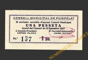 PUIGPELAT (Tarragona) 1 pesseta 19 de setembre del 1937 