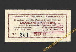 PUIGPELAT (Tarragona) 50 centims 19 de setembre del 1937 
