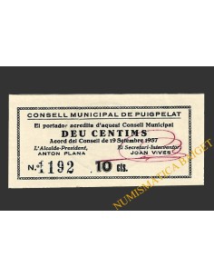 PUIGPELAT (Tarragona) 10 centims 19 de setembre del 1937 