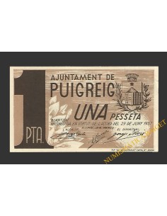 PUIGREIG (Barcelona) 1 pesseta 29 de juny del 1937 