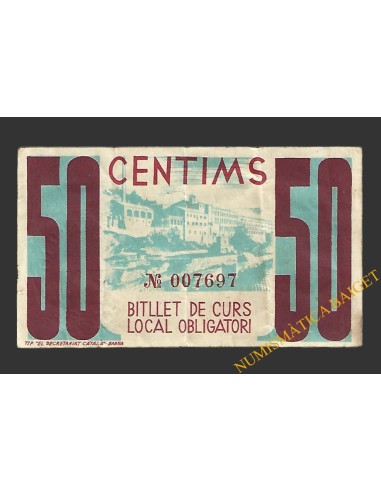 PUIGREIG (Barcelona) 50 centims 29 de juny del 1937 