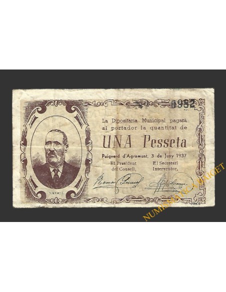 PUIVERD D'AGRAMUNT (Lleida) 1 pesseta 3 de juny del 1937 