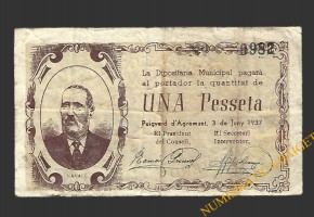 PUIVERD D'AGRAMUNT (Lleida) 1 pesseta 3 de juny del 1937 