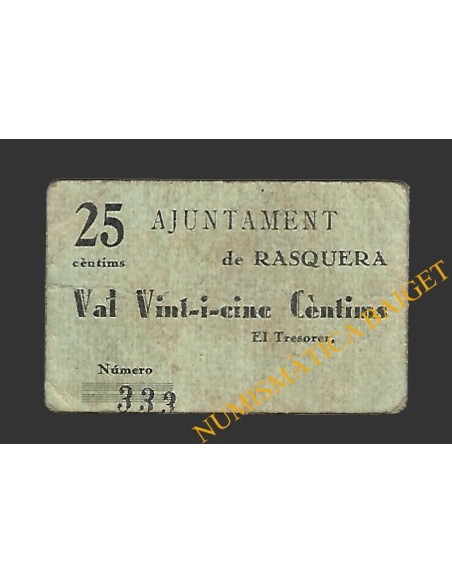 RASQUERA (Tarragona) 25 centims 1937 