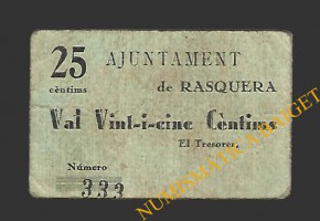 RASQUERA (Tarragona) 25 centims 1937 