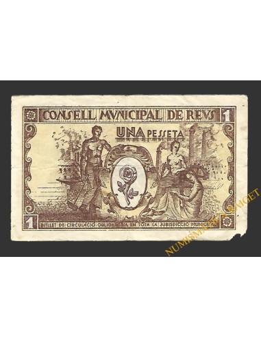 REUS (Tarragona) 1 pesseta 14 d'abril del 1937  M. Fortuny