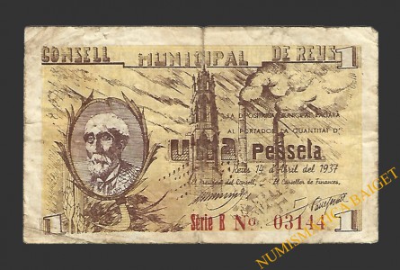 REUS (Tarragona) 1 pesseta 14 d'abril del 1937  J. Marti