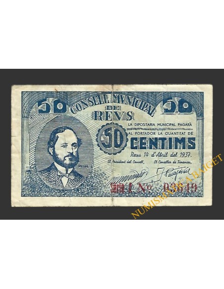 REUS (Tarragona) 50 centims 14 d'abril del 1937 J. Prim
