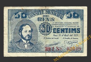 REUS (Tarragona) 50 centims 14 d'abril del 1937 J. Prim
