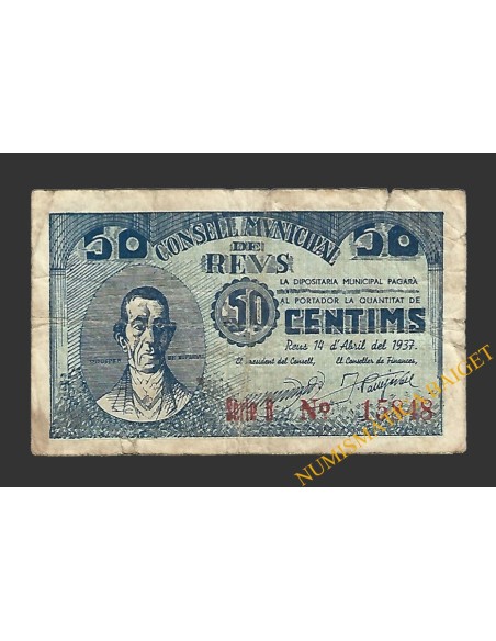 REUS (Tarragona) 50 centims 14 d'abril del 1937 P. de Bofarull