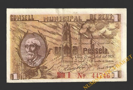 REUS (Tarragona) 1 pesseta 21 de juliol del 1937 J.Marti