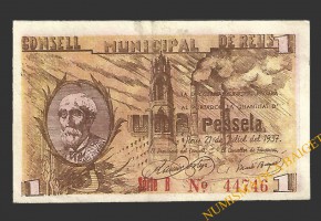 REUS (Tarragona) 1 pesseta 21 de juliol del 1937 J.Marti