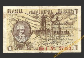 REUS (Tarragona) 1 pesseta 21 de juliol del 1937 J. Sol