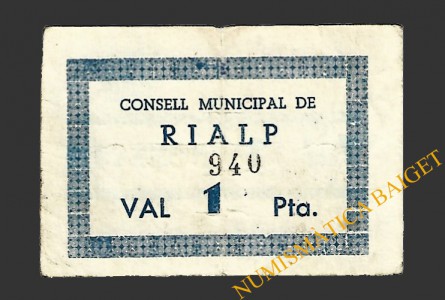 RIALP (Lleida) 1 pesseta 1937 . 2ª emissió