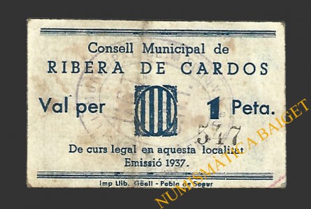 RIBERA DE CARDOS (Lleida) 1 pesseta 1937