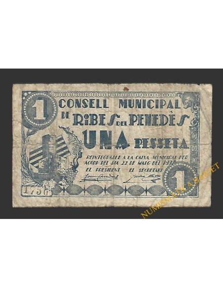 RIBES DES DEL PENEDES (Barcelona) 1 pesseta 22 de maig del 1937 