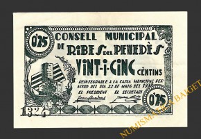 RIBES DES DEL PENEDES (Barcelona) 25 centims 22 de maig del 1937 