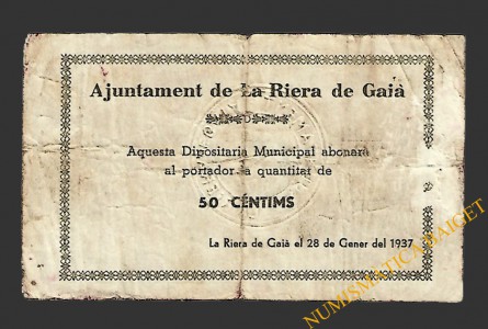 RIERA DE GAIA, LA (Tarragona) 50 centims 28 de gener del 1937 