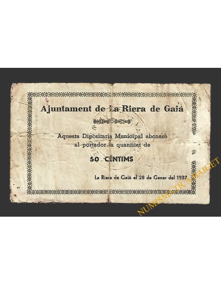 RIERA DE GAIA, LA (Tarragona) 50 centims 28 de gener del 1937 