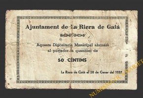 RIERA DE GAIA, LA (Tarragona) 50 centims 28 de gener del 1937 