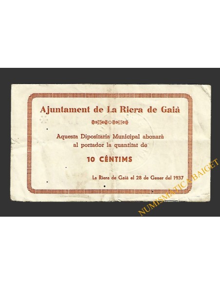 RIERA DE GAIA, LA (Tarragona) 10 centims 28 de gener del 1937 