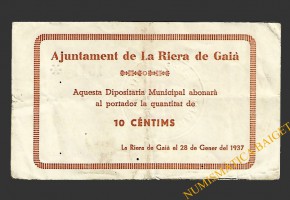 RIERA DE GAIA, LA (Tarragona) 10 centims 28 de gener del 1937 