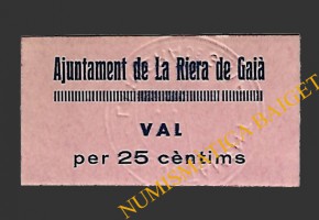 RIERA DE GAIA, LA (Tarragona) 25 centims 1937 