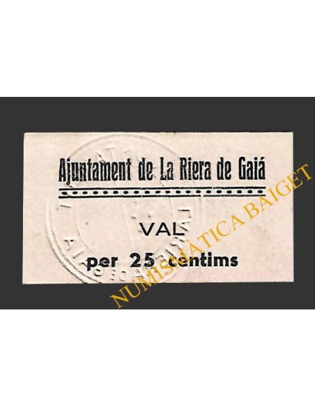RIERA DE GAIA, LA (Tarragona) 25 centims 1937 