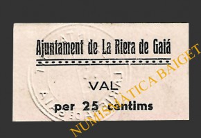 RIERA DE GAIA, LA (Tarragona) 25 centims 1937 
