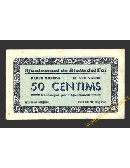 RIELLS DEL FAI (Barcelona) 50 centims  maig del 1937 