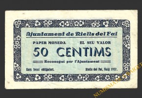 RIELLS DEL FAI (Barcelona) 50 centims  maig del 1937 