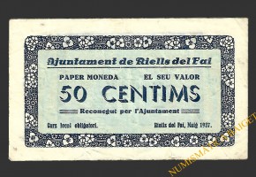 RIELLS DEL FAI (Barcelona) 50 centims  maig del 1937 