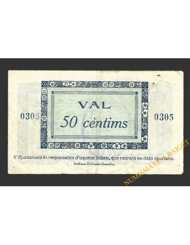 RIELLS DEL FAI (Barcelona) 50 centims  maig del 1937