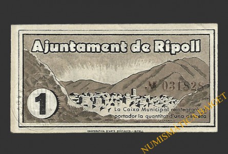 RIPOLL (Girona) 1 pesseta 29 d'octubre del 1937 