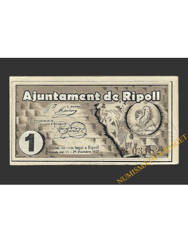 RIPOLL (Girona) 1 pesseta 29 d'octubre del 1937 