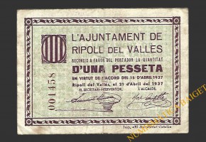 RIPOLL DEL VALLES (Barcelona) 1 pesseta 21 d'abril del 1937 