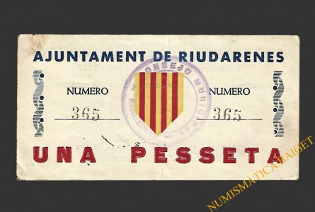 RIUDARENES (Girona) 1 pesseta 16 de maig del 1937 