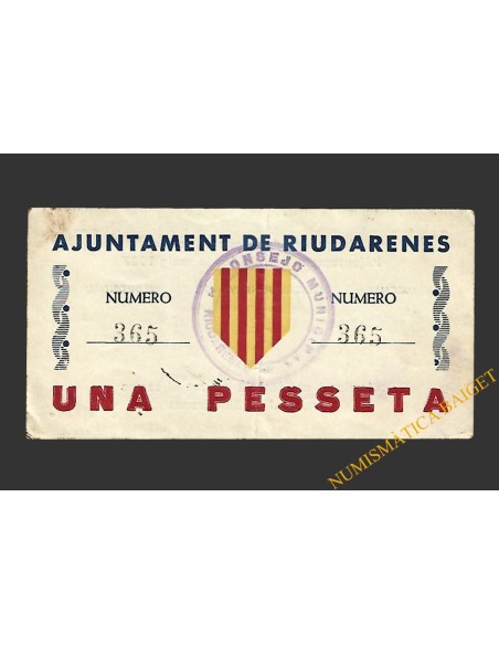 RIUDARENES (Girona) 1 pesseta 16 de maig del 1937 