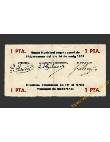 RIUDARENES (Girona) 1 pesseta 16 de maig del 1937 