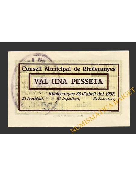 RIUDECANYES (Tarragona) 1 pesseta 22 d'abril del 1937 